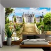 Klassische Malerei Wallpaper lebende Stil Tapete 3d dreidimensionale europäische Gartenschloss Landschaft Hintergrundbilder Hintergrundwand