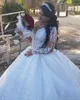 2021 lindo árabe aso ebi plus size luxuoso laço cristal frisado bola vestido vestido de casamento mangas compridas vestido nupcial vintage casamentos vestidos espartilho volta