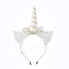 Neonate Unicorno Fascia Pizzo Orecchie di gatto Bastoncini per capelli Bambini Bambini Arco Fasce Halloween Festa di compleanno Copricapo HHA668 379 Y2