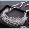 المجوهرات يدويًا الزفاف المصنوع يدويًا Aessories Sier Color Baroque Rhinestone Crystal Bridal Tiara Hair Band Band Jewelry Drop Drop 2