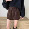 Taille haute noir short décontracté femme automne hiver coréen bottes en velours côtelé pantalon style occidental all-match jambe large 210526