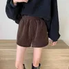 Hög midja Svart Casual Shorts Kvinnor Höst Vinter Koreanska Corduroy Boots Byxor Western Style All-Match Wide-Ben 210526