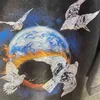 Hip Hop Streetwear Washed T-shirt Pigeon Flame Earth Print T Shirt 2022 Summer Short Sleeve Tshirt Men Harajuku Cotton Tee Black G1217