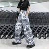 Pants Women Korean Harajuku Style Dark Black 3D Animal Print Loose Pocket Casual Pants Straight Wide Leg Pants Streetwear 201012