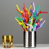 Förpackning middagstjänst Blandad färg disponibel dricka halm diy plast dubbel böjbar armbåge party juice tube straws gce13371