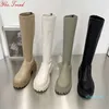 Bottes hautes en cuir souple avec fermeture éclair pour femme, chaussures d'hiver à longue plateforme, à la mode, chaudes