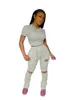 Zweiteiliges Set Frauen Kurzarm Crop Top Löcher Hosen Falten Hosen Solide Sport Zweiteilige Anzüge Home Anzug Frauen Hosen Sets Y0625