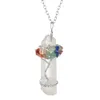 Chakra Gemstone Tree of Life Pendant Wire Wrapped Natural Clear Quartz Healing Crystal Point Necklace Mother039S Day Gift6489710