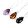 2021 Försäljning Women Water Drop Natural Crystal Gemstone Koppar Platinum Färg Halsband Mode Lady Hänge Halsband Smycken Fabrik