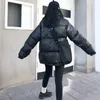 Hiver Lâche Noir Hip-Hop Veste Femmes Étudiant Épais Long Vers Le Bas Parka Coton Plus La Taille Manteau 210531