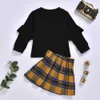 Zomer Kinderen Sets Casual Lange Mouw Print Letter T-shirt Plaid Sjordes Rok 2 stks Jongens Kleding 1-9T 210629