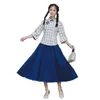 Traditionele Chinese Stage Wear Woman Tang Suit Top + Rok Set Vintage Plaid Hanfu Katoen Ademend Kleding Comfortabele Kleding TV Film Kleding