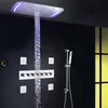 Mélangeur de douche poli chromé 71x43 cm avec panneau de commande LED Panneau thermostatique Système de douche dissimulée de pluie de luxe