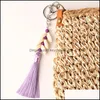 Keychains Fashion Accessories 1pc Boho Style Colorf Keychain Shandmade Shell med lång Tassel Alloy Keyring för Women Girl Bag Gift E2281-E2