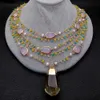 19'' 5 Rows White Pearl Multi Color Crystal Chain statement Necklace natural Lemon crystal Pendant engagement remantic women