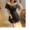 WOMENGAGA Summer Tops Mini Dress French Korean Elegant es Fashion Square Collar Slim Sexy Floral Women QN8U 210603