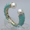 Graybirds Double Pearl Cuff Bangles Armband Epoxy Rhinestone Springs Enamel Smycken Gåvor Kvinnor Mor Vit Brun Blå GB0398 Q0720