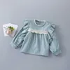 Spring Kids Girls 2-PCs Sets Patchwork Kant Long Puff Shirts + Denim Rok Kinderen Mode Kleding E1911 210610