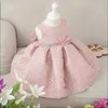 Meisjes elegante jurk baby meisjes zomer mode roze kant grote boog partij tule bloem prinses trouwjurken baby meisje jurk Q0716