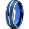 8 mm Men039S Fashion Tungsten Carbide Groove Pierścień Niebieski meteoryt Inkrustowany Zespół zaręczynowy Wedding Biżuter