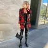 Sommar Fashion Coat Ladies Office Plaid Red Slim Double Breasted V-Neck Sexiga Kvinnor 210525
