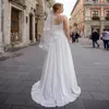 Plus Size Wedding Dress Sexy V-Neck sem mangas Lace Applique Bow Cinto Chiffon Vestidos de Noiva Longos Robe de Mariee