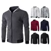 Mens Solid Colors Zipper Hoodies Fashion Trend Long Sleeve Diamond Lattice Cardigan Sweatshirts Male Spring Stand Collar Slim Pullover Tops