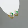 Hoop & Huggie 925 Sterling Silver Simple Green White Geometric Square Zircon Ear Buckle Tiny Huggies For Women Earrings Fine Jewelry