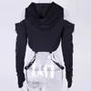 Instahot Schwarze kalte Schulter mit Kapuze Hoodies Frauen Gothic Sexy Herbst Langarm Crop Tops Dame Coole Kette Mode Kleidung Lose Q190531