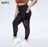 JRYYT Automne Hiver Grande Taille Pantalon De Yoga En Maille Femmes Taille Haute Épissée Séchage Rapide Leggings De Sport Femme Fitness Poches 2021 4XL H1221