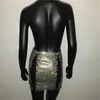 Luxury Glitter Metal Crystal Diamonds Skirts Women Hollow Out Lace Up Sexy Clubwear Nightclub Mini Skirt 210619