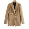 Za donna blazer abbottonato manica lunga collo a revers spalle definite tasche con patta spacco doppiopetto bottoni in metallo cammello 210930