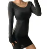 WOMENGAGA Sexy Slash Cou Épaule À Manches Longues Robe Slim Couverte De Hanche Pour Femmes Élasticité RN34 210603