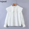 Yojoceli Elegancki Peter Pan Collar Biała Koronkowa Bluzka Kobiety Jesień Wiosna Kwiatowy Cool Casual Podstawowe Sexy Blusas Kobiet Topy 210609