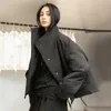 [EAM] Siyah Sıcak Kısa Standı Yaka Pamuk-Yastıklı Ceket Uzun Kollu Gevşek Fit Kadın Parkas Moda Sonbahar Kış 210923
