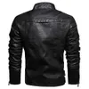 Leather Jacket Stand Collar Men Jackets Autumn Winter Zipper UP Fur Lined Motorcycle Jacket Fashion Tops Coat Vintage Coat Men 210603