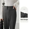 FANSILANEN Casual high waist suit pants Women pleated straight black trousers Female office elegant autumn winter 210607