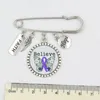 Wholesale Hope Believe Faith Cancer Brooch Purple Ribbon Awareness Brooches Safety Pins for Women Men Jewelry Cloth Acceories