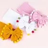 Fashion Infant Baby Bow Pompom Headband Kids Solid color Bowknot Elastic Hair Band Children Soft Headwear Hairbands 14 Colors