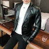 Men's Faux Leather Suit Jacket Men Korean Clothing One Button Casual Slim Fit Blazer White Black Red Singer Stage Blezer Coat 211120