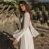 Dames badmode sexy kanten holle trompet mouw bikini cover-ups tuniek casual zomer strandjurk vrouwen plus maat slijtage zwempak cover up