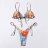 Womens High Cut Mikro Bikini New Fashion Tie-Dye Printed Stitching Split Swimsuit Sexig brasiliansk badkläder Kvinnor Baddräkter