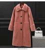 Inhemska fårskjuvande kappa Kvinnors Fur Medium och Long Middle Aged Granular Velvet Koreansk Lady Lace Up Ull Coat 211213