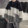 Зимний свитер Men Crewneck Pullover свитер вязаный геометрический узор Streetwear Korean моды негабаритных свободных подходящих одежда Y0907