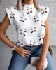 セクシーな女性の夏のTシャツスタンド首輪唇印刷されたトップスティースームレスレスレディースアセテートサイズのブラウス女性服