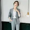 Abbigliamento da lavoro professionale da donna di alta qualità di alta qualità Intervista Giacca da donna a maniche lunghe scozzese casual Pantaloni slim 210527