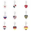 13 pays drapeau porte-clés bricolage alliage coeur porte-clés cadeau faveur voiture affaires étrangères cadeaux fête de l'indépendance nationale drapeaux clé Chai DD059