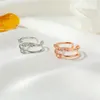 Doppelschichtige Blumen-Kreis-Fingerringe für Frauen, U-förmiger Diamant-offener Ring, europäischer hohler Kupfer-Blumen-Handschmuck, Zubehör