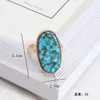 Moda ovale esagono turchese kallaite anello di cristallo curativo pietra blu geometrica anelli di barretta placcati oro per il regalo dei gioielli delle donne