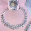 Lyx 18MM Baguette Cuban Link Chan Halsband Iced Out Armband 14k Vitguld Icy Cubic Zirconia Hiphop Smycken